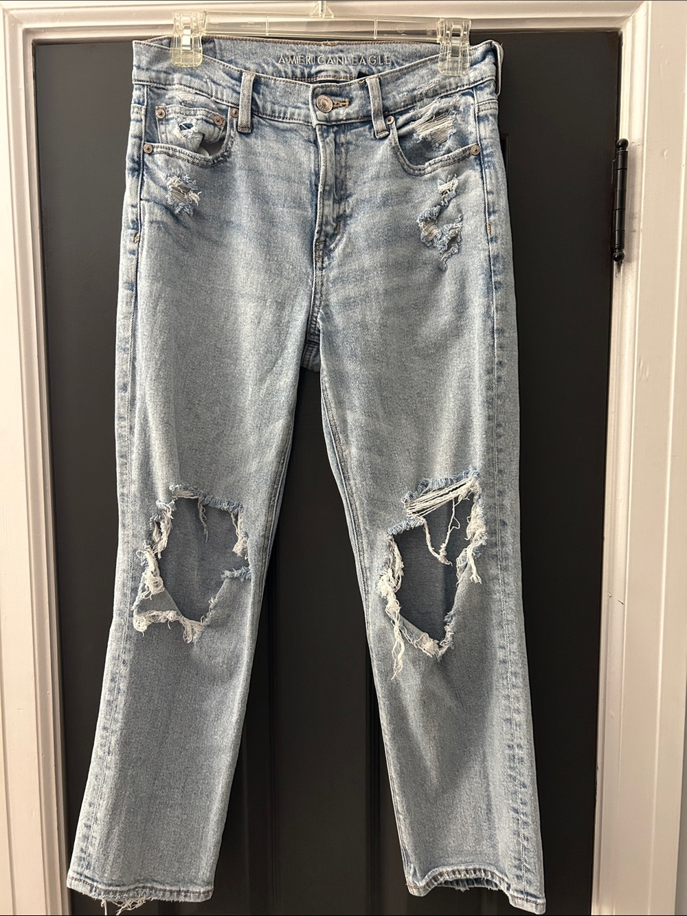 American Eagle Outfitters Light Blue Distressed Straight-Leg Jeans